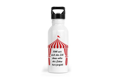 Trinkflasche mit Trinkhalm - Fehlt nur noch das Zelt, dann wäre der Zirkus hier perfekt.