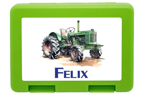 Personalisierte Brotdose mit Trecker-Motiv