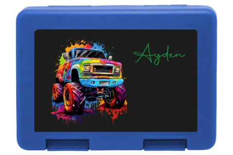 Personalisierte Brotdose mit Monstertruck-Motiv