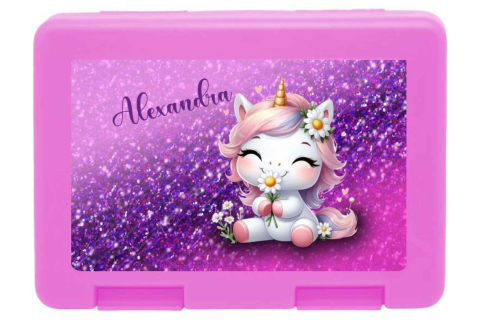 Personalisierte Brotdose mit Einhorn-Motiv