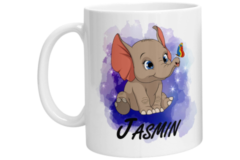 Tasse - Namenstasse Elefant mit Schmetterling (Personalisiert)