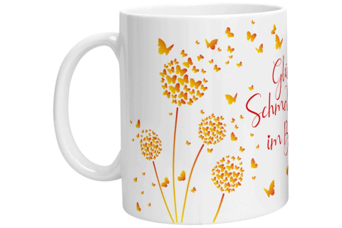 Tasse - Glück ist Schmetterlinge im Bauch (Gelb Orange)