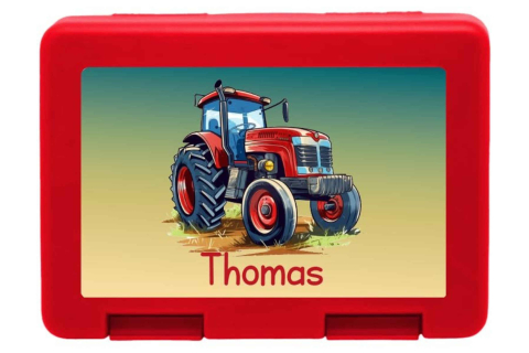 Personalisierte Brotdose mit Traktor-Motiv
