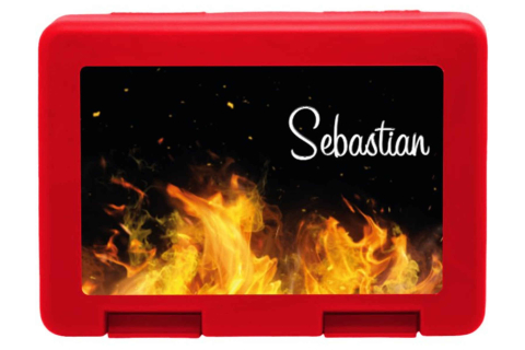 Personalisierte Brotdose mit Flammen-Motiv