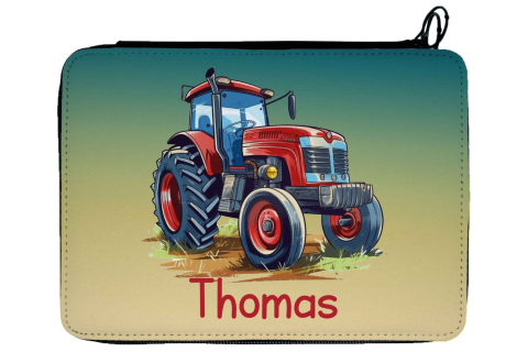 Personalisierbare, gefüllte Federmappe mit coolem Traktor-Design
