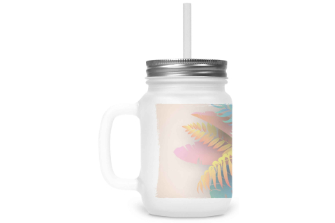 Henkelglas mit Deckel und Trinkhalm Sommerzeit