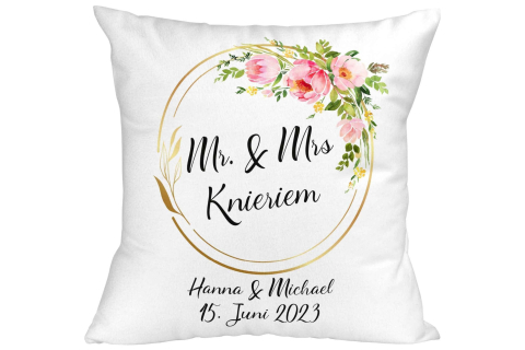 Hochzeitkissen Blumenring - Personalisierbar mit Namen und Hochzeitsdatum