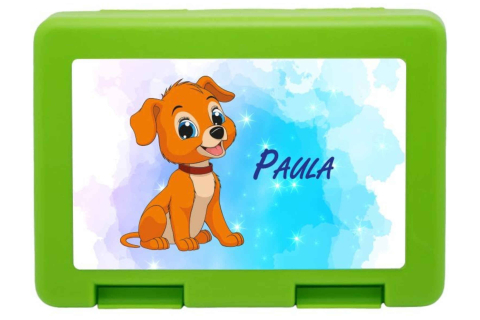Personalisierte Brotdose mit Hund-Motiv