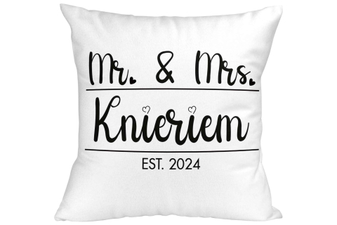 Hochzeitkissen Mr. & Mrs. - Personalisierbar mit Namen und Hochzeitsdatum