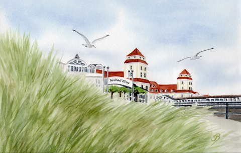Aquarell Brettchen Frühstücksbrettchen Binz Seebad Binz Kurhaus Ostsee