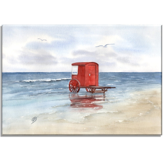 Aquarell Bild Keilrahmen Leinwand 30x20 cm Insel Borkum Nordsee Badekarren Strand BO3