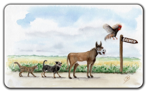 Aquarell Brettchen Frühstücksbrettchen Bremen Bremer Stadtmusikanten BRE1