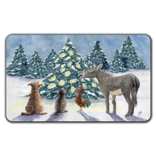 Aquarell Brettchen Frühstücksbrettchen Bremen Bremer Stadtmusikanten im Schnee Winter