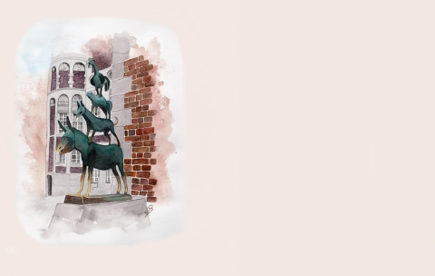 Aquarell Brettchen Frühstücksbrettchen Bremen Bremer Stadtmusikanten Statue Figur BRE2