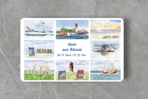 Aquarell Brettchen Frühstücksbrettchen Büsum Collage Nordsee 