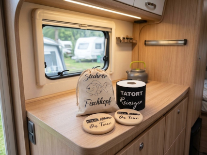 Camper Set,  Stuhrer Fischkopf ~ 2 Getränkedeckel, 1 Toilettenpaperpanderole