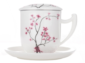 Becher mit Deckel und Sieb Cherry Blossom Fine Bone China