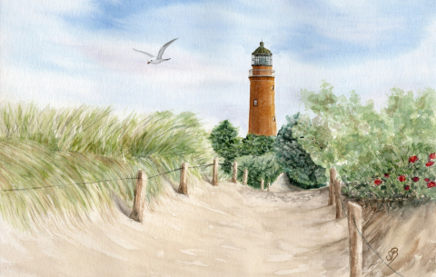 Aquarell Brettchen Frühstücksbrettchen Leuchtturm Darßer Ort Darß Fischland Prerow