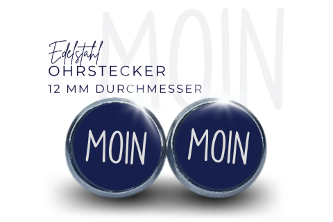Ohrstecker Edelstahl MOIN dunkelblau mit weißem Schriftzug
