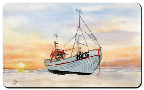 Aquarell Brettchen Frühstücksbrettchen Fischerboot Dänemark Kutter Fischkutter DK08
