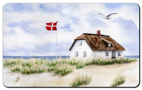 Aquarell Brettchen Frühstücksbrettchen Haus Dänemark Dünen Meer Strand DK13