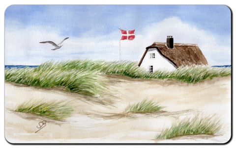 Aquarell Brettchen Frühstücksbrettchen Haus Dänemark Dünen Meer Strand DK14