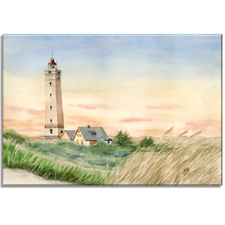 Aquarell Bild Keilrahmen Leinwand 30x20 cm Leuchtturm Blåvand Blavand Dänemark DK41
