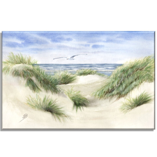 Aquarell Bild Keilrahmen Leinwand 30x20 cm Dünen Meer Strand Maritim Nordsee DK42