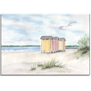 Aquarell Bild Keilrahmen Leinwand 30x20 cm Eckernförde Strand Umkleidekabinen Ostsee Schlei