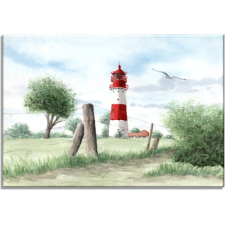 Aquarell Bild Keilrahmen Leinwand 30x20 cm Leuchtturm Falshöft Ostsee