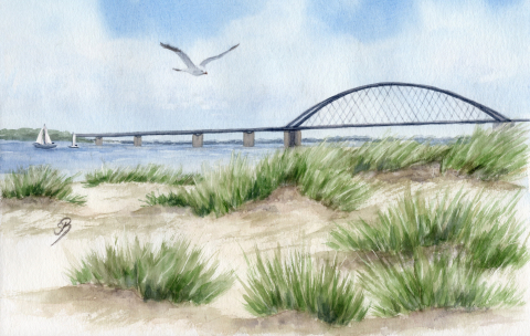 Aquarell Brettchen Frühstücksbrettchen Fehmarn Brücke Fehmarnsundbrücke 