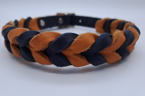 Fettlederhalsband blau-orange