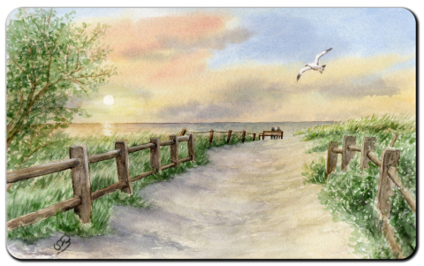 Aquarell Brettchen Frühstücksbrettchen Strandzugang Fischland Ostsee Nordsee