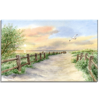Aquarell Bild Keilrahmen Leinwand 30x20 cm Fischland Strandzugang Ostsee Strand 