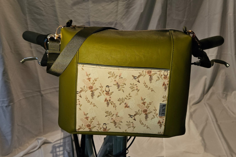 Handtasche mit Klickfix-System für den Fahrradlenker Grün Vögel