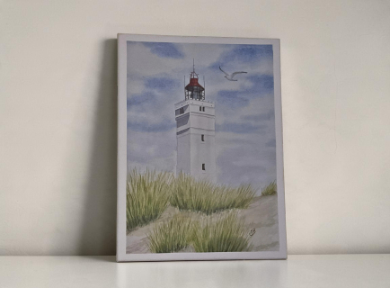 Aquarell Bild Keilrahmen Leinwand 30x40 cm Leuchtturm Blåvand Blavand Dänemark Nordsee