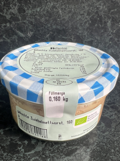 Bio gekochte Zwiebelmettwurst 160g im Glas