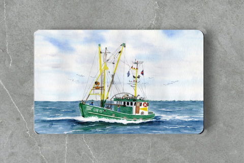 Aquarell Brettchen Frühstücksbrettchen Greetsiel Fischkutter Nordsee OFL3