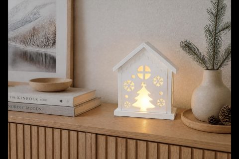 Handgefertigtes Winterhäuschen in Weiß