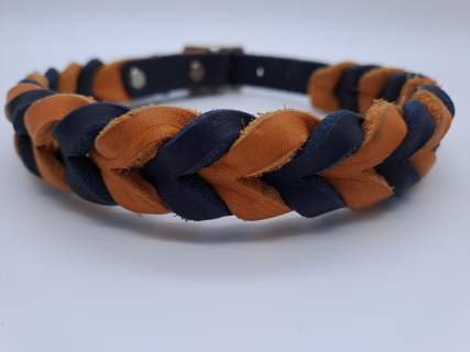 Fettlederhalsband blau-orange