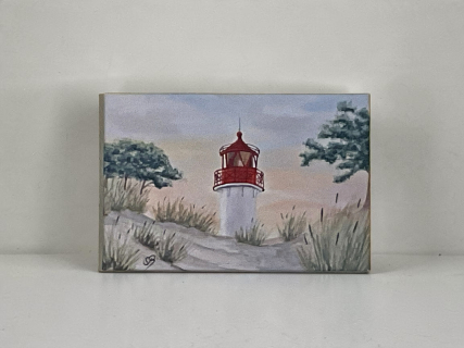 Aquarell Bild Keilrahmen Leinwand 45x30 cm Leuchtturm Gellen Hiddensee Rügen Ostsee Strand Meer