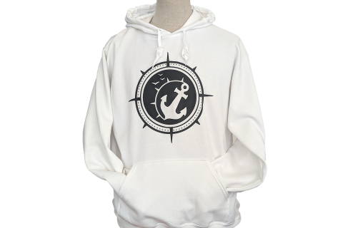 Hoodie "Anker mit Kompass" - Farbe Weiß - Druck Schwarz