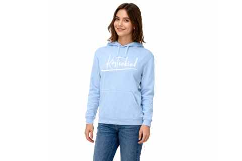 Hoodie „Küstenkind“ – Farbe Hellblau, Druck Weiß