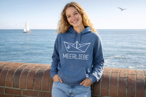 Hoodie „Meerliebe“ - Farbe Dunkelblau - Druck Weiß