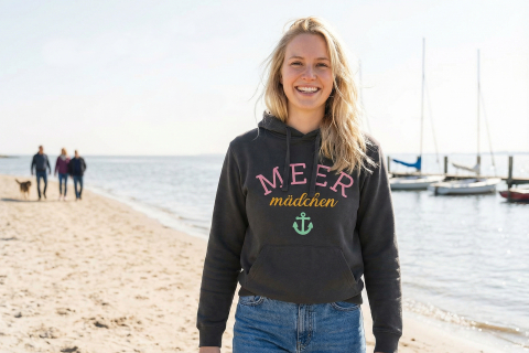 Meermädchen-Hoodie - Schwarz - Druck BabyPink-Gelb-Mint