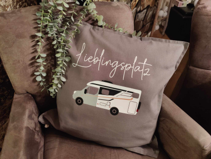 Kissenhülle/Kissenbezug 50x50cm Camping Wohnmobil/Camper "Nathalie" Lieblingsplatz