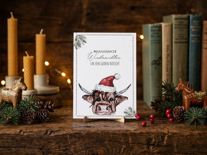 Postkarte Weihnachten: „Kuh muuuhje Wiehnachten