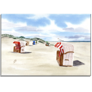 Aquarell Bild Keilrahmen Leinwand 30x20 cm Insel Juist Strand Strandkörbe Juist8