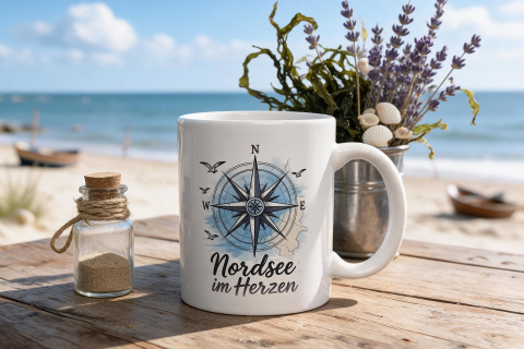 Kaffeebecher „Nordsee im Herzen“