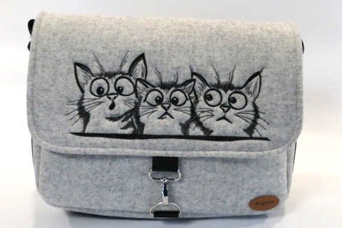 Umhängetasche - Katzen - hellgrau